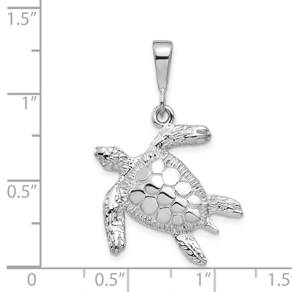 14k White Gold Solid Polished Open-Backed Sea Turtle Necklace Charm Pendant - Picture 3 of 3